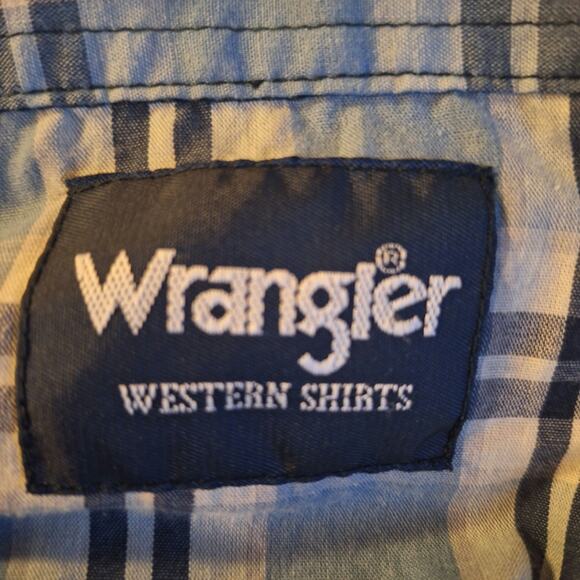 Wrangler Men's XXL Blue/ White Plaid Western Cowboy Pearl Snap Front Shirt - Picture 4 of 7